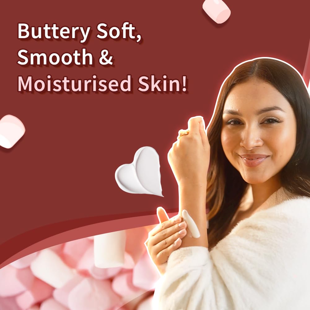 Plum BodyLovin' Marshmallow Melt Body Butter | Shea Butter & Brazil Nut Oil for Deep Moisturization | Non-Greasy & Lightweight | Buttery Soft, Smooth & Moisturised Skin | For Dry To Very Dry Skin | Cozy Cocoa Fragrance | 180gm