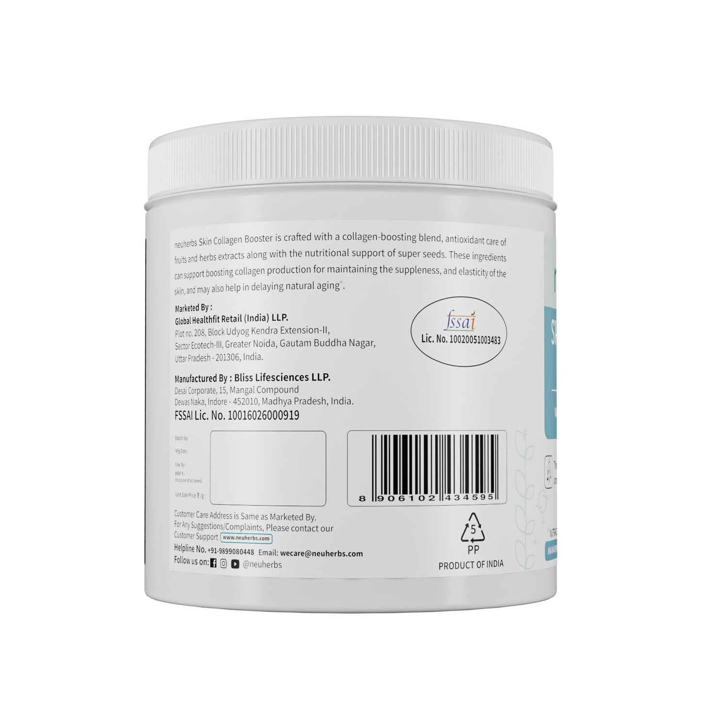 Neuherbs Collagen Supplement Powder | Plant Based Skin Collagen Booster Peptides for Men & Women | With Hyaluronic Acid, Vitamin C & E for Glowing & Youthful Skin | Mixed Fruit Flavour, 105g