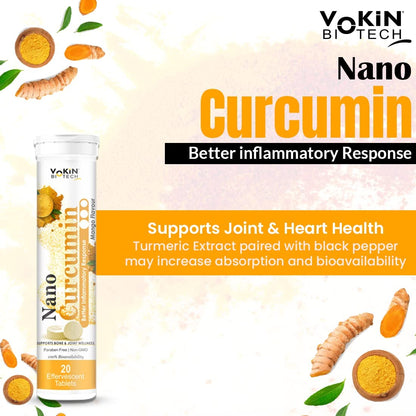 Vakin Biotech Nano Curcumin supplement bottle with turmeric and black pepper graphics on a light background