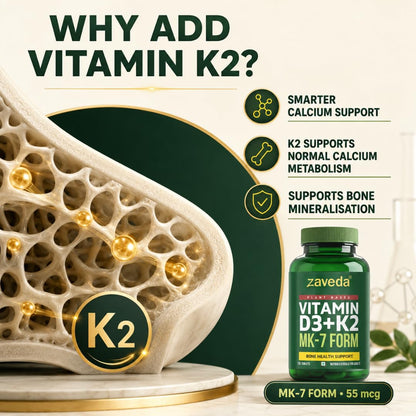 Zaveda Vitamin D3 K2 Supplement, 120 Veg Tablets Plant-Based D3 600 IU + K2 MK7, Supports Bone Strength, Calcium Absorption & Heart Health, Premium Daily Wellness