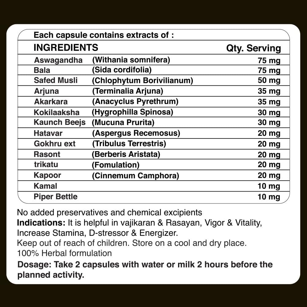 Max Ayurveda Dr. Kaamdev Capsules for Men (30 Capsules) - 100% Vegan and GMP Certified | Stamina, Power and Energy Booster