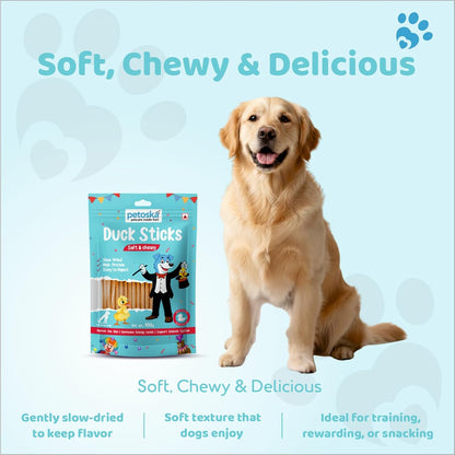 PETOSKA Duck Sticks- 100gms | Dog Treats Made with Duck Meat & Chicken Meat | Highly Nutritious | Easy to Digest | Healthy Skin & Coat | Suitable for All Dog Breeds | Pack of 1