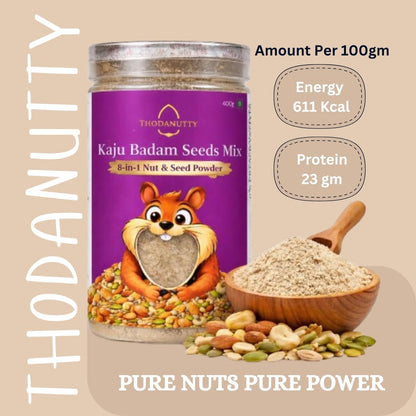 Thodanutty Kaju Badam Seeds Mix (Dry Fruits & Seeds Powder) 150g | Almonds, Cashews, Walnuts, Pumpkin & Chia Seeds | Healthy Nut Mix | 0% Preservatives | Rich in Protein & Fiber