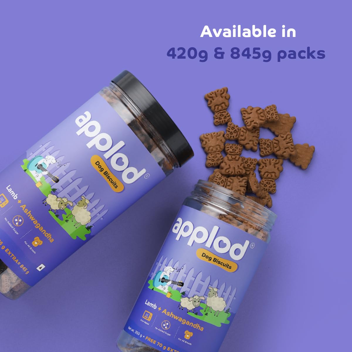 Applod Lamb with Ashwagandha Dog Biscuits for Puppies & Adult Dogs | Oven-Baked Crunchy Dog Treats Made with Real Ingredients | Healthy Training & Reward Snacks | 845g