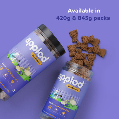 Applod Lamb with Ashwagandha Dog Biscuits for Puppies & Adult Dogs | Oven-Baked Crunchy Dog Treats Made with Real Ingredients | Healthy Training & Reward Snacks | 845g