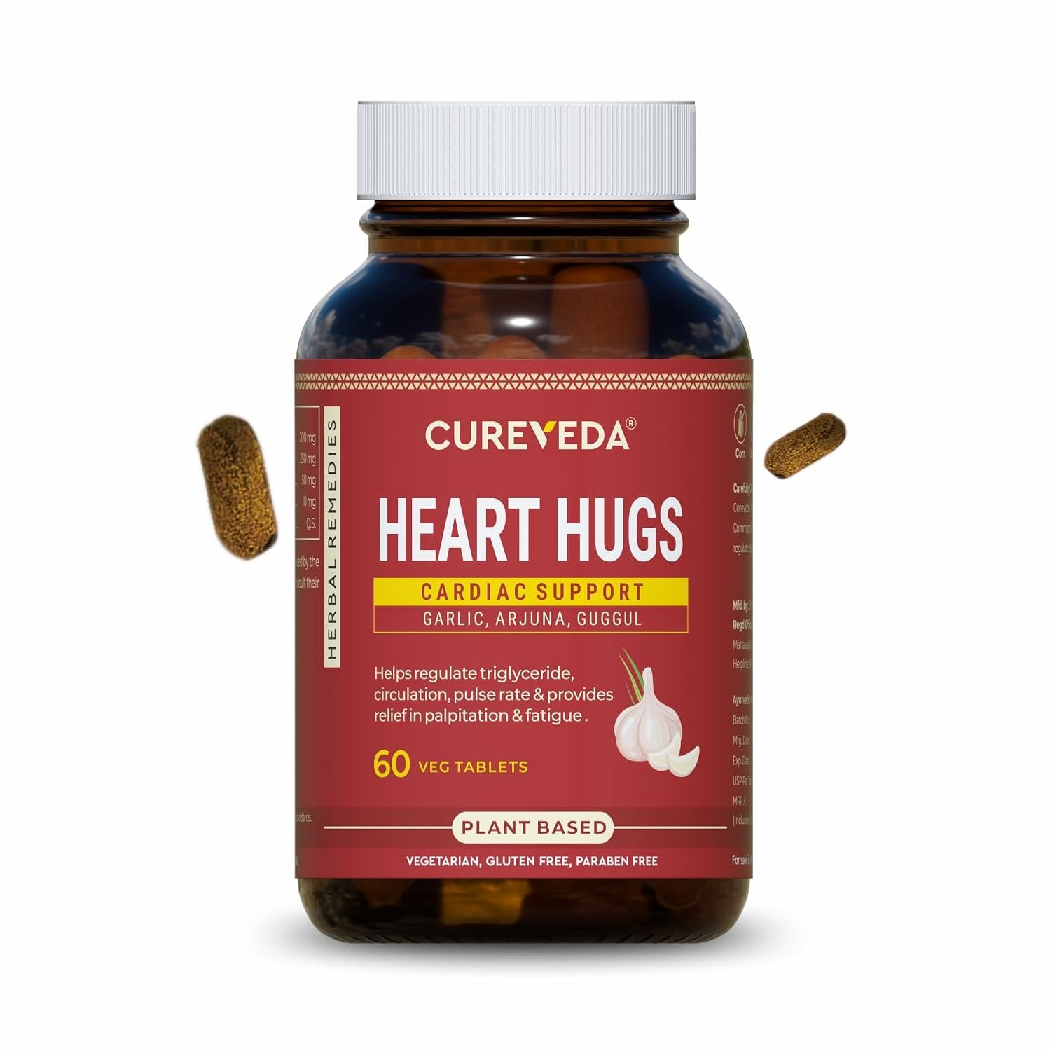 Cureveda Heart Hugs supplement bottle on a white background