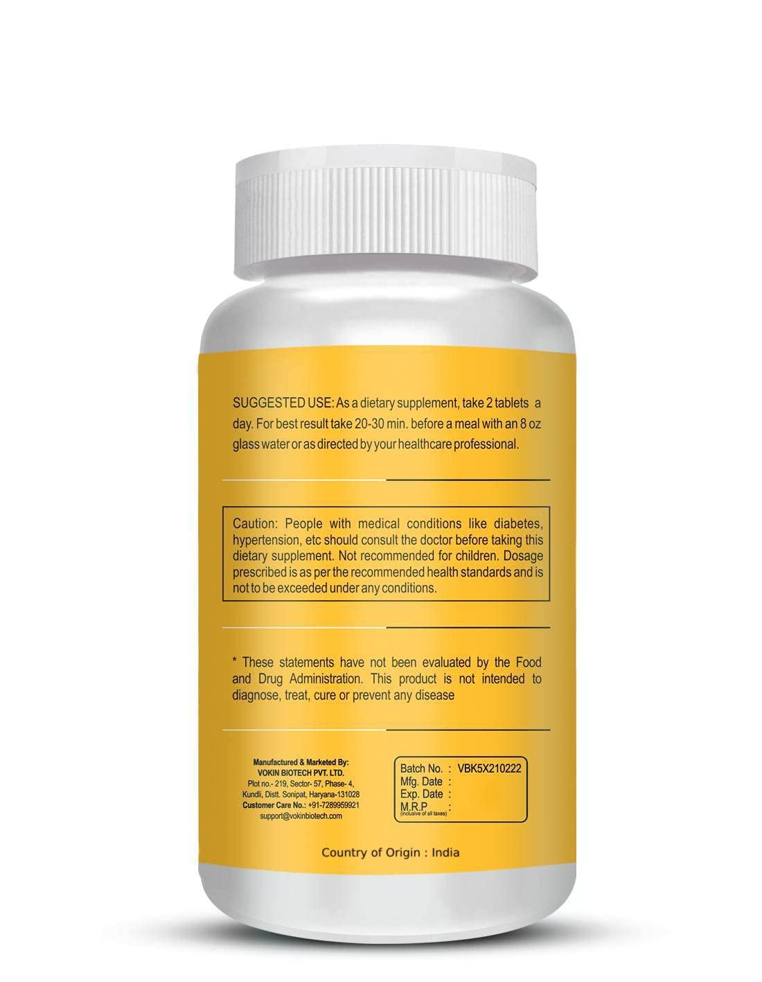 Supplement bottle with yellow label on a white background