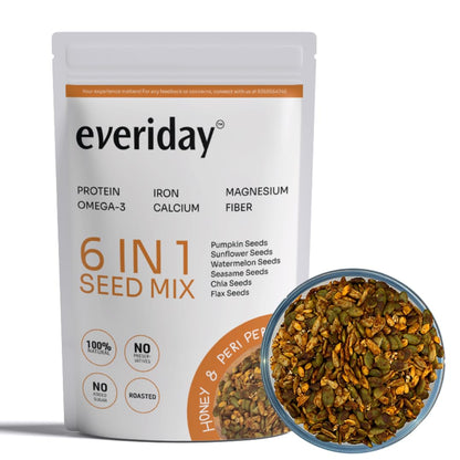 Everiday Honey & Peri Peri Roasted 6-in-1 Super Seed Mix | 250g | Pumpkin, Sunflower, Watermelon, Sesame, Chia & Flax | Healthy Crunchy Snack for Daily Nutrition | High Protein, Fibre & Omega-3 | Vegan & Gluten-Free