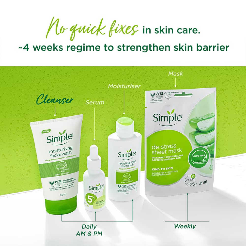 Simple Kind To Skin Moisturising Facial Wash 150 ml | 100% Soap-Free Facewash that leaves your skin moisturised | For normal to dry skin
