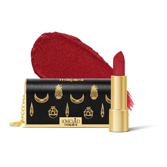 LoveChild Masaba "The Batua" Lipstick, Gulaabo (Red) Rich Satin Finish Lipstick with Built-in Mirror, Hydrating, Nourishing Formula with Jojoba Oil, 4g