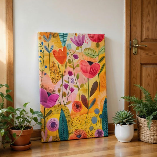 Vibrant Abstract Floral Meadow Canvas Wall Art(20 x 30 Inch)