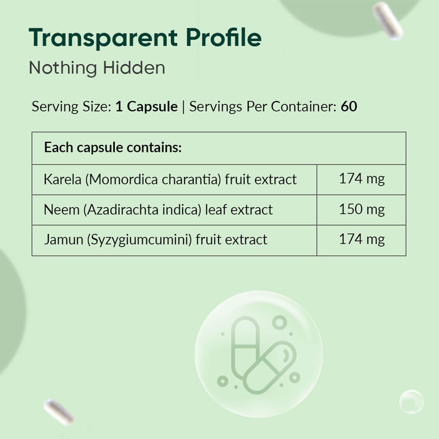 Product label with capsule extract information on a green background