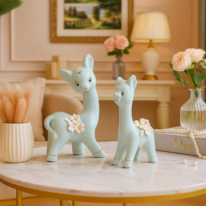 Modern Fox Pair Ceramic Art Figurine | Beautiful Home Decor (Pack of 2, Sky)