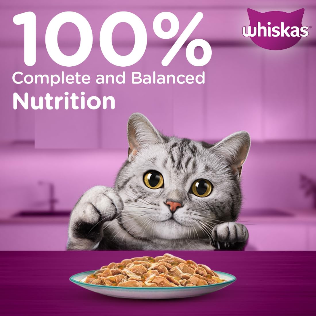 Whiskas Tasty Mix Adult (1+ Year) Wet Cat Food, Chicken with Salmon Wakame Seaweed in Gravy, 70 g, Cat Food Made with Real Fish, Complete & Balanced Nutrition for Adult Cats