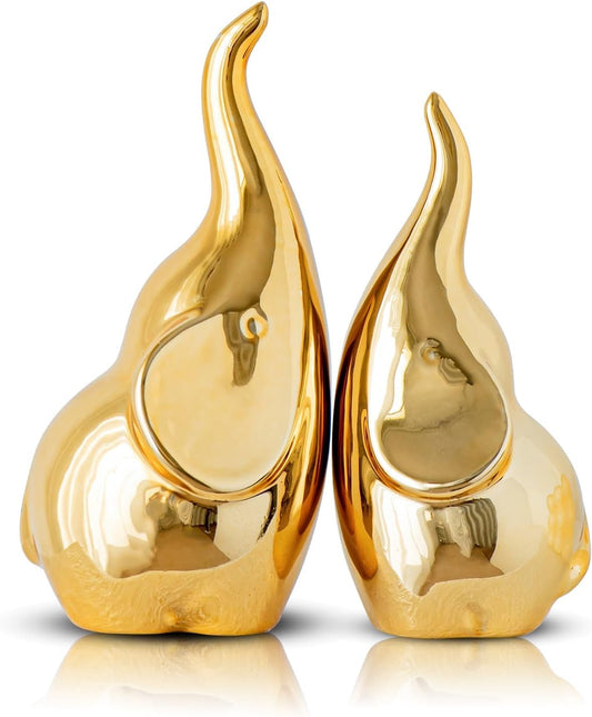 Street27 Elephant Figurine Pair for Home Decor, Cute Good Luck Elephant Idol Statue for Living Room, Office, Car and Centerpiece, Perfect Gifting Sculpture for Family and Friends (Golden)