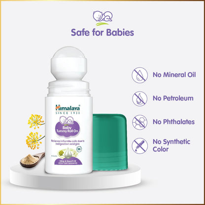 Himalaya Baby Tummy Roll On (40ml) with 5 Natural Oils including Hing, Saunf, Cardamom | Eases Tummy Discomfort & Indigestion | Pediatrician Tested | Clinically Tested