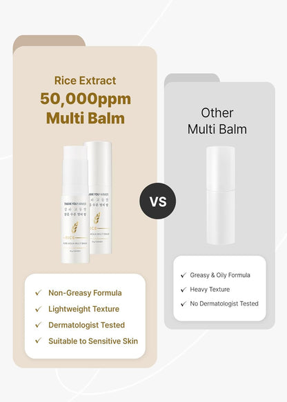 THANKYOU FARMER Rice Pure Aqua Multi Balm (30ml) Deep Moisturizing, Barrier Enhancing Stick Formula Balm With 5 Ceramides & Rice Extract, Hydration Boost For Dry & Sensitive Skin, Soothing Moisture Locking Cream, Korean Skincare