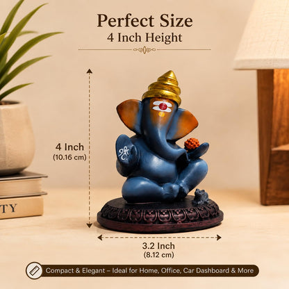Lord Ganesha Idol with Mouse | 4 Inch Matt Finish Resin Murti | Solid Grey | for Home, Office, Car Dashboard & Gifting