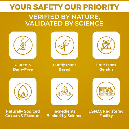 Certification logos on a yellow background with text 'Your Safety Our Priority'.
