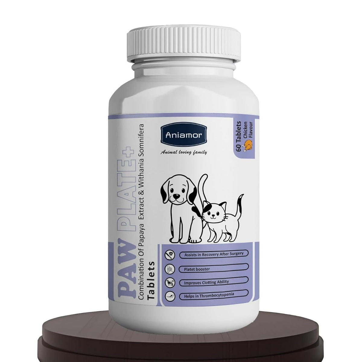 Aniamor Paw Plate + Tablet for Dogs and Cats|Platelet Enhancer Tablets|Pets Supplement|All Life Stage|60 Tablets Bottle