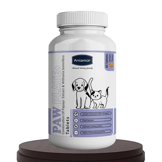 Aniamor Paw Plate + Tablet for Dogs and Cats|Platelet Enhancer Tablets|Pets Supplement|All Life Stage|60 Tablets Bottle