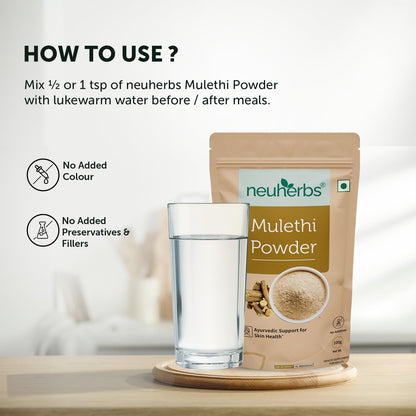 Neuherbs Mulethi Powder - 100g | Yashtimadhu Licorice/Glycyrrhiza Glabra Powder For Glowing & Healthy Skin | Herbal Supplement To Boost Immunity | 100% Pure & Natural No Added Preservatives