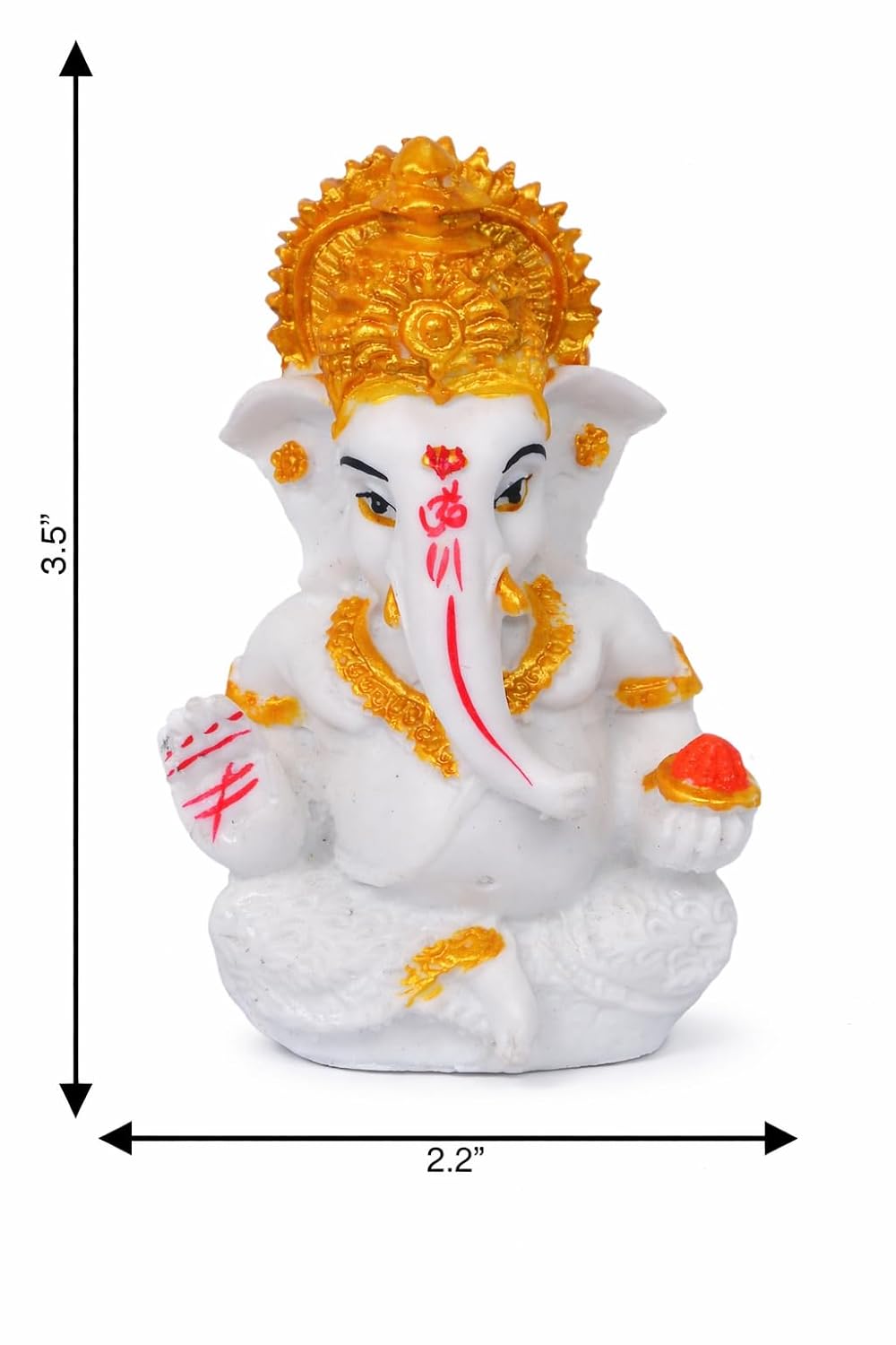 White & Gold Ganesh Idol with Decorative Foam Flower – 3.5 Inch Polyresin Ganesha for Car Dashboard, Home, Office & Housewarming Gift – Auspicious Vastu Decor