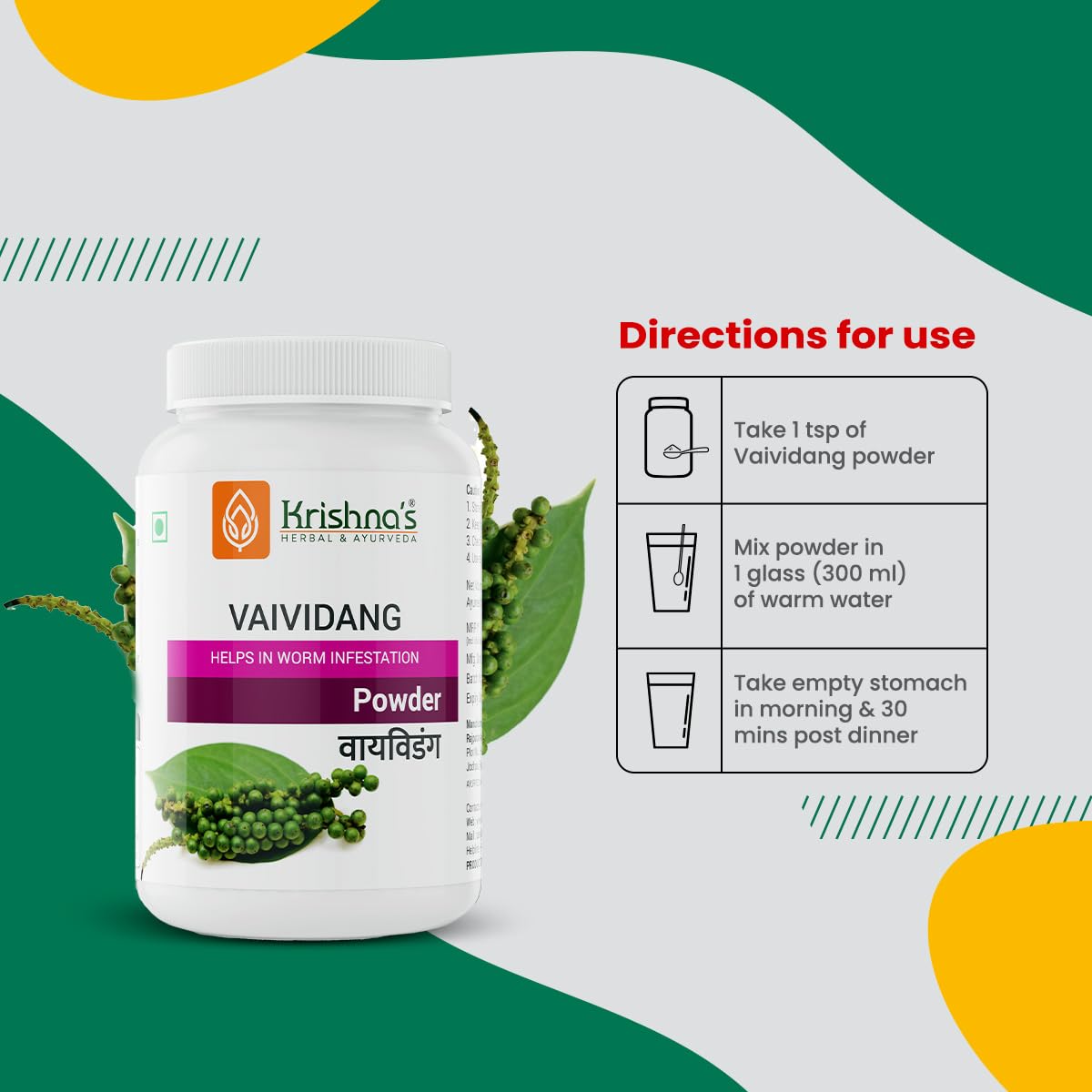 Krishna's Vaividang (Embelia Ribes) Powder - 100 g | Natural Supplement & Herbal Remedy | Stress Management