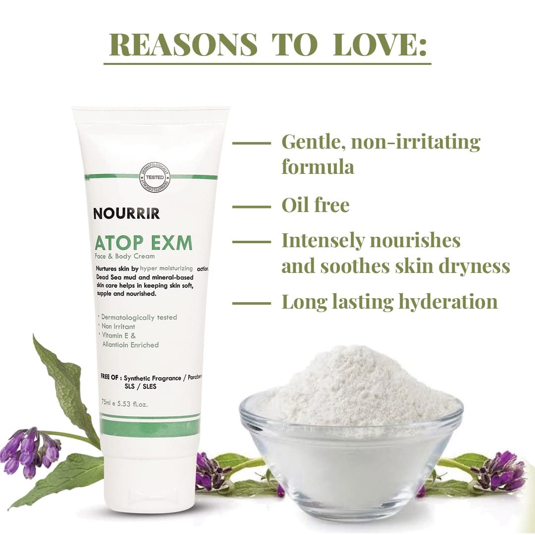 Atop Exm Hydration Cream - Soothes Sensitive Skin with Allantoin, Vitamin E & Dead Sea Minerals, Fragrance-Free, 75 ml
