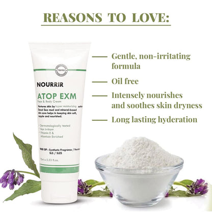 Atop Exm Hydration Cream - Soothes Sensitive Skin with Allantoin, Vitamin E & Dead Sea Minerals, Fragrance-Free, 75 ml