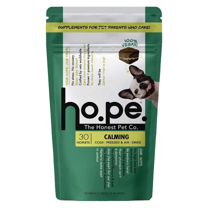 Hope Calming Chews for Dogs - 30 Vegan Hoplets | Pet Chews for Aggression, Stress & Anxiety Relief | with Ashwagandha, Magnesium | Cold Pressed, Hypoallergenic| Honest Pet Co