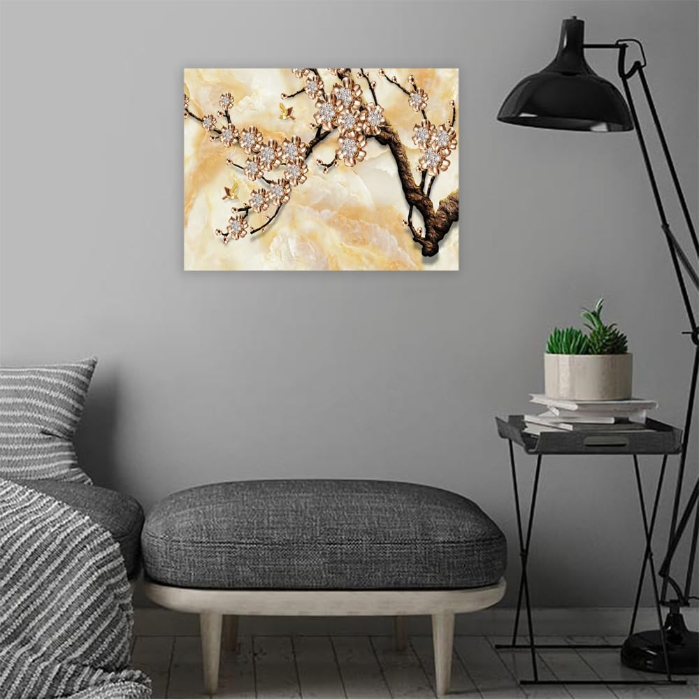 Printed Framed Canvas Painting for Home Decor Office Wall Studio Wall Living Room Decoration (22x14inch Wrapped) - 3D Gold Flower