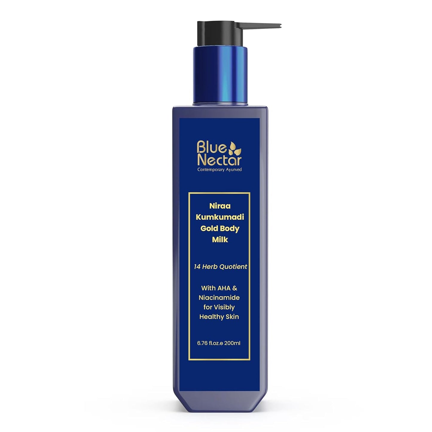 Blue Nectar Gold Body Milk for Women & Men | Body Lotion with Plant Based AHA & Niacinamide | Moisturizer for Body | All Skin Types (14 Herbs, 200ml)
