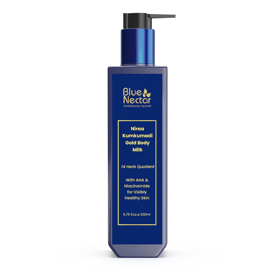 Blue Nectar Gold Body Milk for Women & Men | Body Lotion with Plant Based AHA & Niacinamide | Moisturizer for Body | All Skin Types (14 Herbs, 200ml)