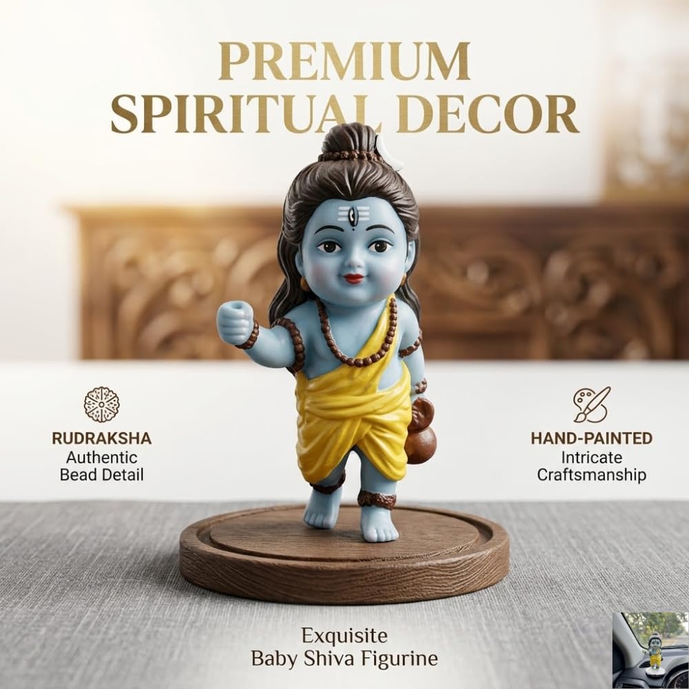 Shivji Idol for Car Dashboard, Home Temple & Office Desk | Compact Resin Mahadev Murti for Puja Room, Table Decor & Spiritual Gift | Small Lord Shiva Statue (Baby Shiva Yellow)