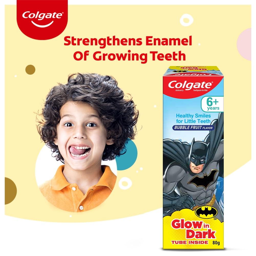 Colgate Kids Barbie Toothbrush, Extra Soft with Tongue Cleaner (Pack of 3) & Colgate Batman Anticavity Toothpaste For Kids - 80g (Bubble Fruit Flavour)
