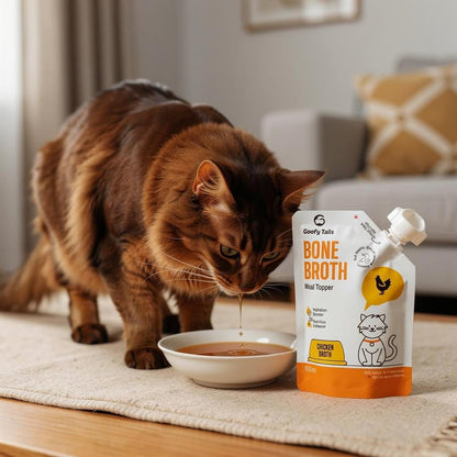 Goofy Tails Chicken Bone Broth for Cats 100 ml (100ml X 1 Pack), Human Grade, Preservative Free, Gut Friendly Cat Food Topper, Cat Supplements with Natural Collagen