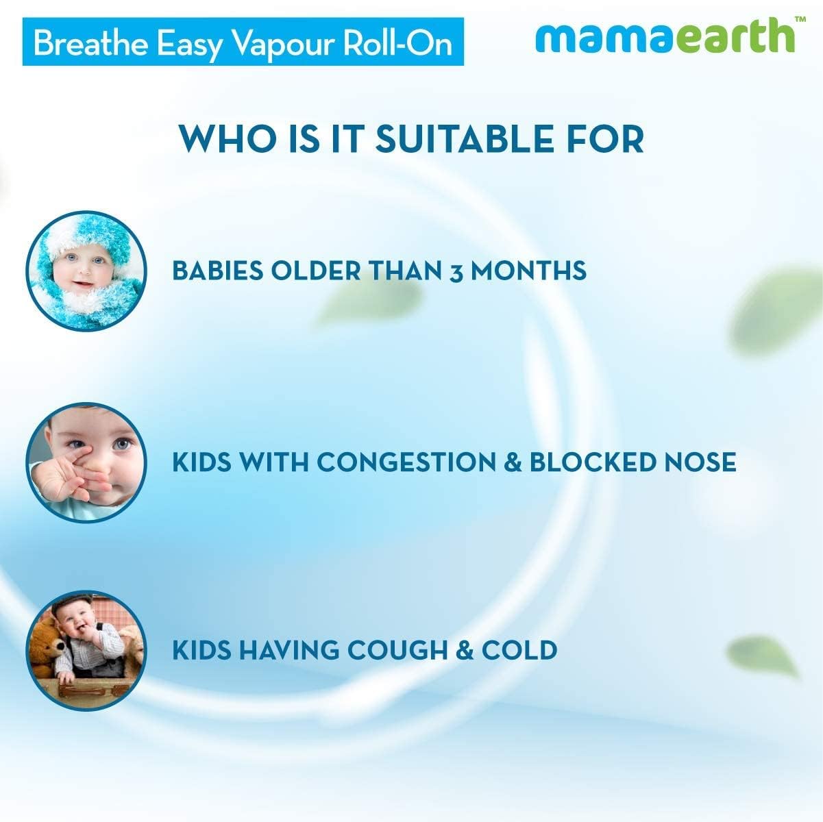 Mamaearth Natural Breathe Easy Vapour Roll-on for Cold & Nasal Congestion, with Wintergreen & Eucalyptus Oil.