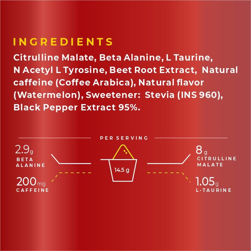 Ingredients list and nutritional information on a red background