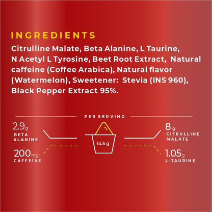 Ingredients list and nutritional information on a red background