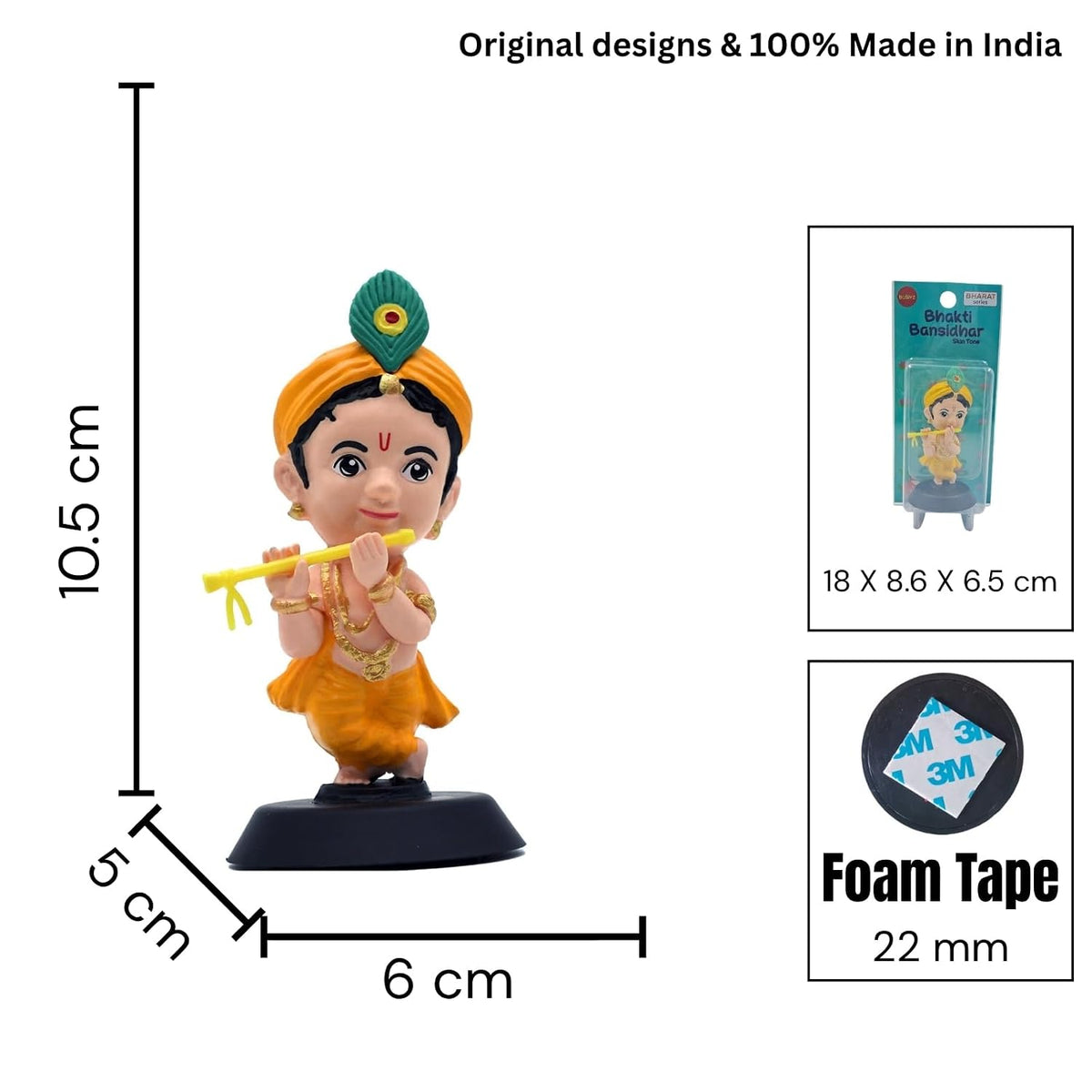 Krishna with Flute Figurine Showpiece for Car Dashboard, Home Office | Bajrangbali Murti Statue for Hindu Temple, Spiritual Decor | Gift for Devotees