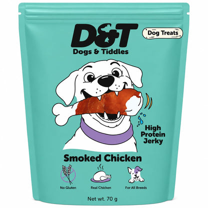 Dogs & Tiddles Smoked Chicken Jerky Dog Treats for Puppies & Adult Dogs, 70g | Soft & Chewy High-Protein Dog Snacks | Grain-Free Training Treats| Easily Digestible and Healthy
