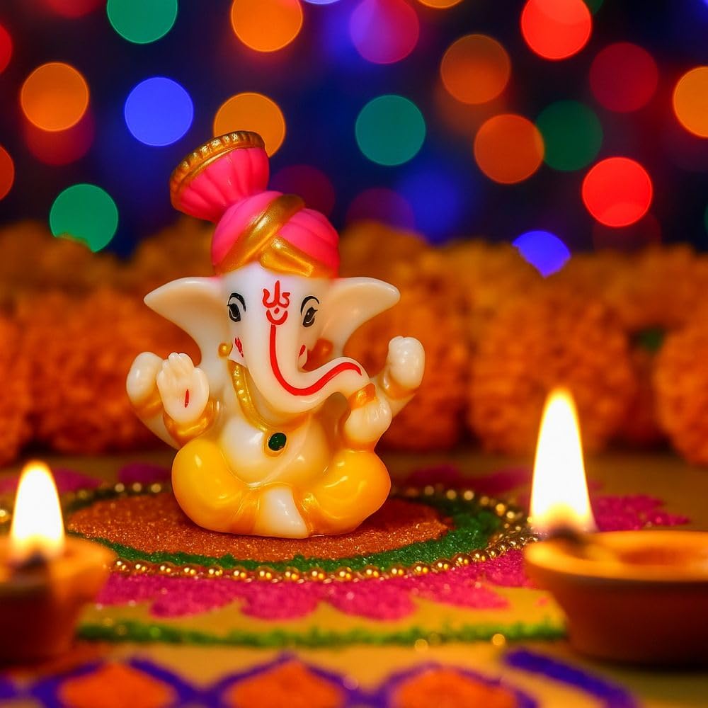 Ganesh Idol for Car Dashboard | Ganapati Statue for Home Decor, Office Desk & Temple | Polyresin Ganesha Murti Showpiece | Ideal for Diwali Gifts & Pooja