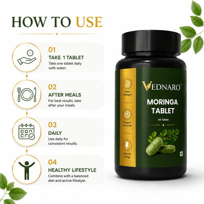 VEDNARO Moringa Tablets 60 Count | Herbal Supplement for Daily Wellness | Plant-Based Moringa Leaf Tablets | Supports Energy & Immunity