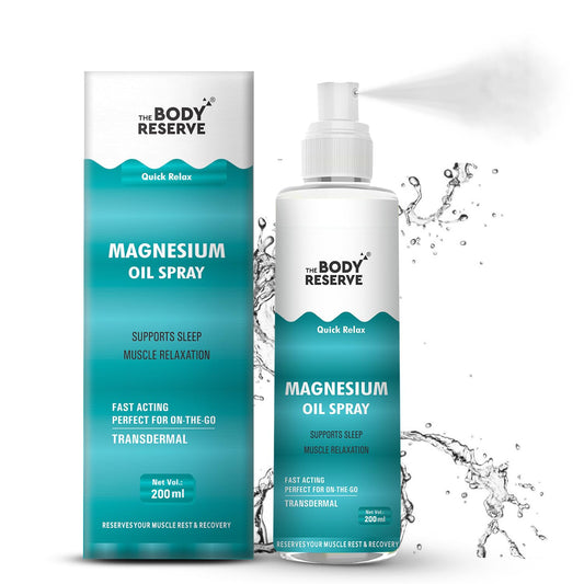 The Body Reserve magnesium oil spray with packaging on a white background