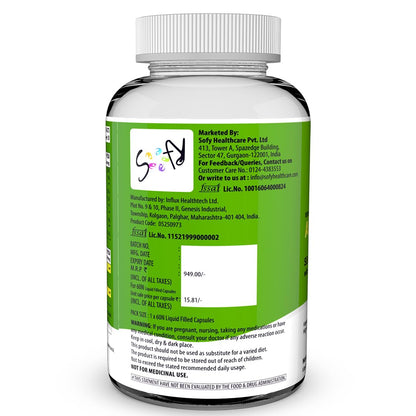 Supplement bottle with green label on a white background