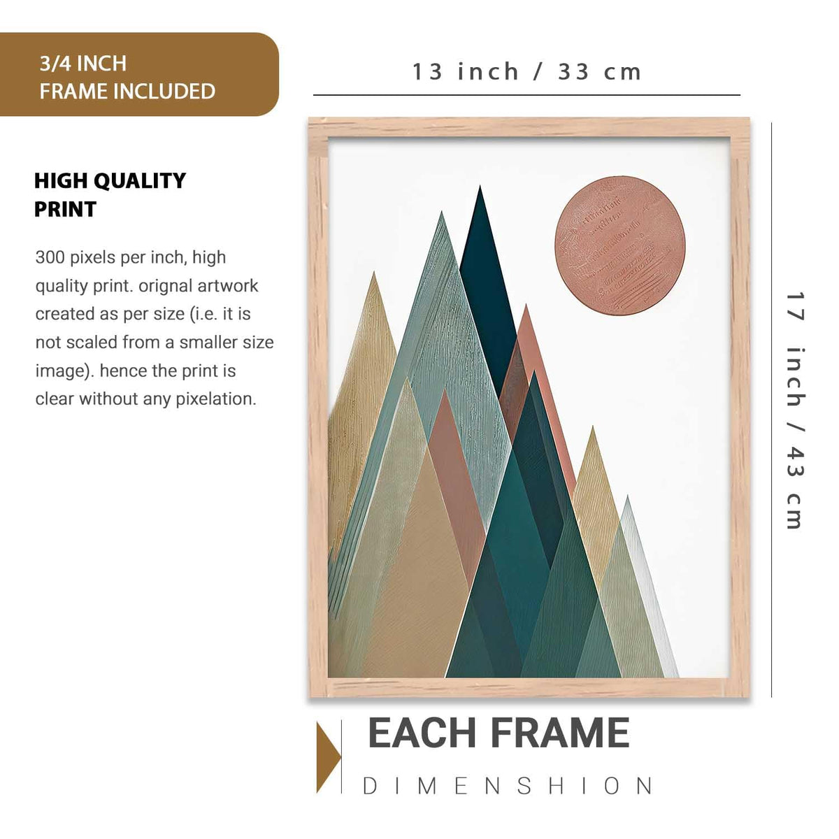 Boho Art Home Decoration Paintings With Frame For Living Room Bed Room Hotel Wall Decor Digital Reprint Set of 3 (13X17 inch)