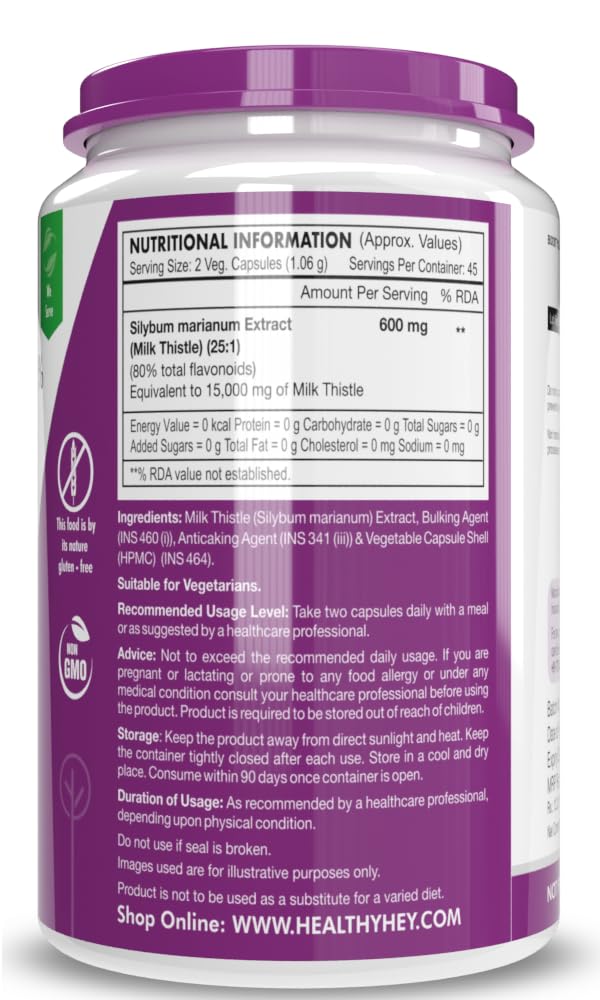 Zephivo HealthyHey Nutrition Milk Thistle Capsules for Liver Health - High Strenght -Extract - 90 Veg. Capsules
