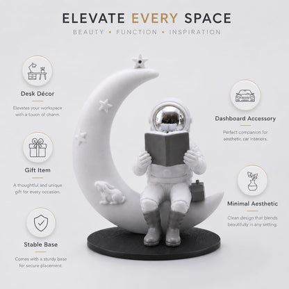 Astronaut Figurine Showpiece for Home Décor, Office Desk, Car Dashboard & Table Decoration | Space Astronaut Statue Collectible Gift for Home, Room & Workspace (Moonstar Silver)