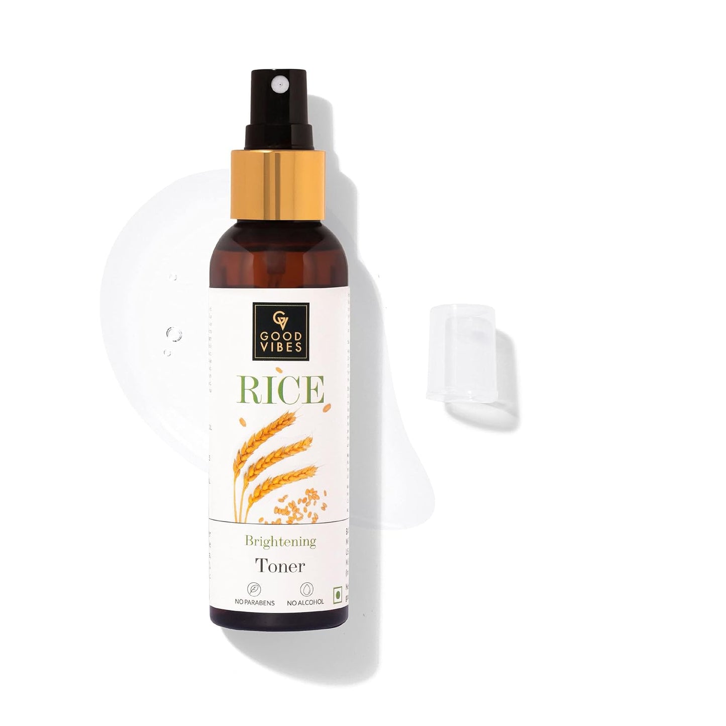 Good Vibes Rice Brightening Toner 120 ml, Hydrating Light Weight Moisturizing Glowing Face Spray Toner for All Skin Types, Natural, No Alcohol, Parabens & Sulphates, No Animal Testing